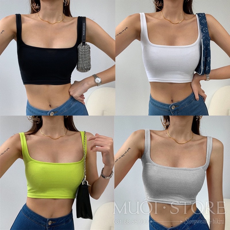 Áo thun croptop cổ vuông , áo 2 dây quai to dáng lửng ôm body Quảng Châu Muối Store A03 | BigBuy360 - bigbuy360.vn