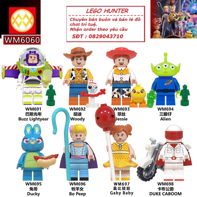 Lego Minifigures Nhân vật Phim Toystory : Buzz Lightyear Woody Jessie Alien Ducky Bo Peep Gaby baby Duke Caboom WM 6060
