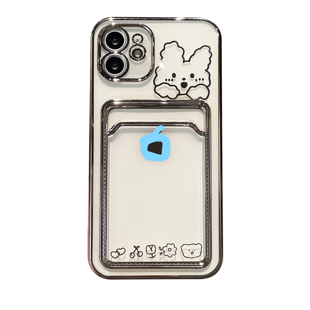 Ốp Điện Thoại Chống Sốc Mạ Điện Họa Tiết Gấu Thỏ Kèm Ngăn Đựng Thẻ Cho iPhone 14 / 13 / 12 / 11 / X / 8 / 7P