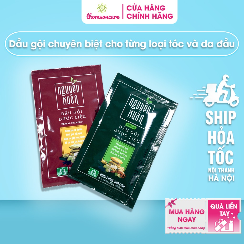 Dầu gội dược liệu Nguyên Xuân dạng gói - Dây 10 gói từ thảo dược dưỡng tóc mềm mượt, hết gàu bết dính giảm ngứa