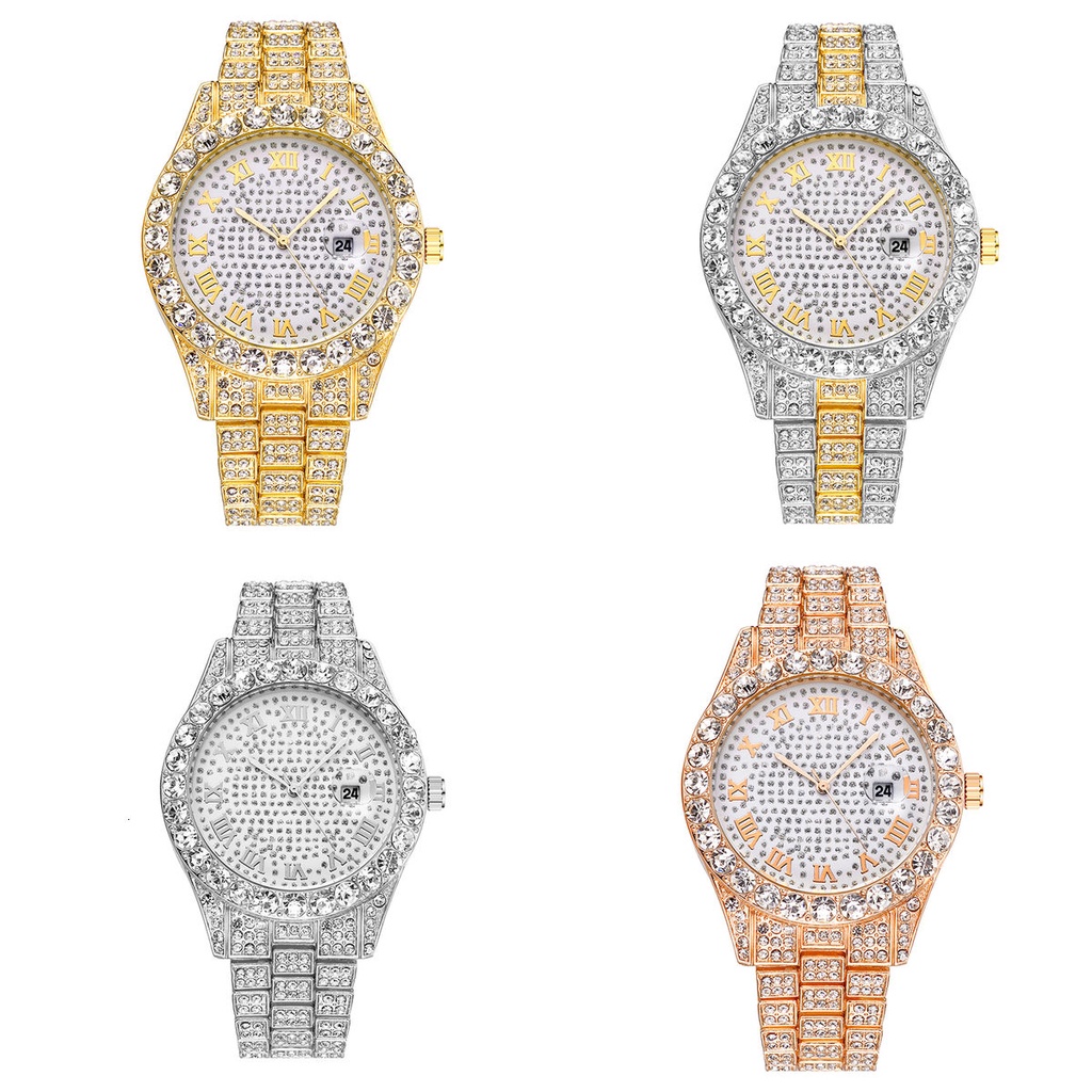 Đồng hồ kim loại mặt số la mã đính đá nhân tạo sang trọng cho nữ