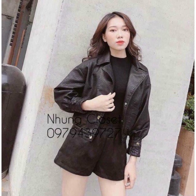 Áo khoác da bomber túi trước, áo khoác da nữ phong cách cá tính trẻ trung năng động mặc đi chơi đi học đi làm