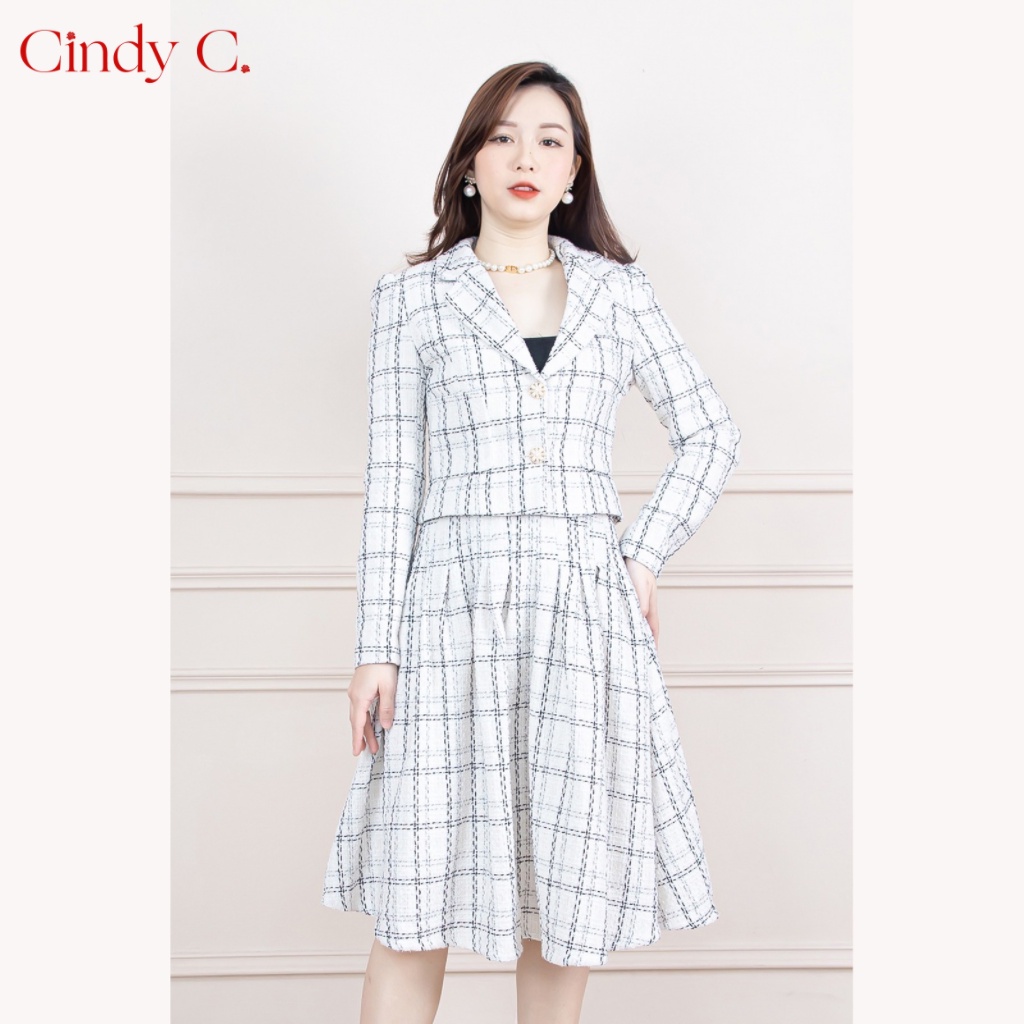 Áo và chân váy Merlin CINDY C chất liệu dạ Tweed 738 / 772 / 840 / 727 / 228