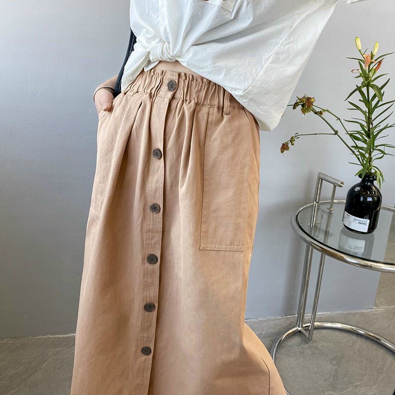 Chân váy dài nút kaki dáng chữ A form dài xòe cá tính phối nhiều áo đẹp