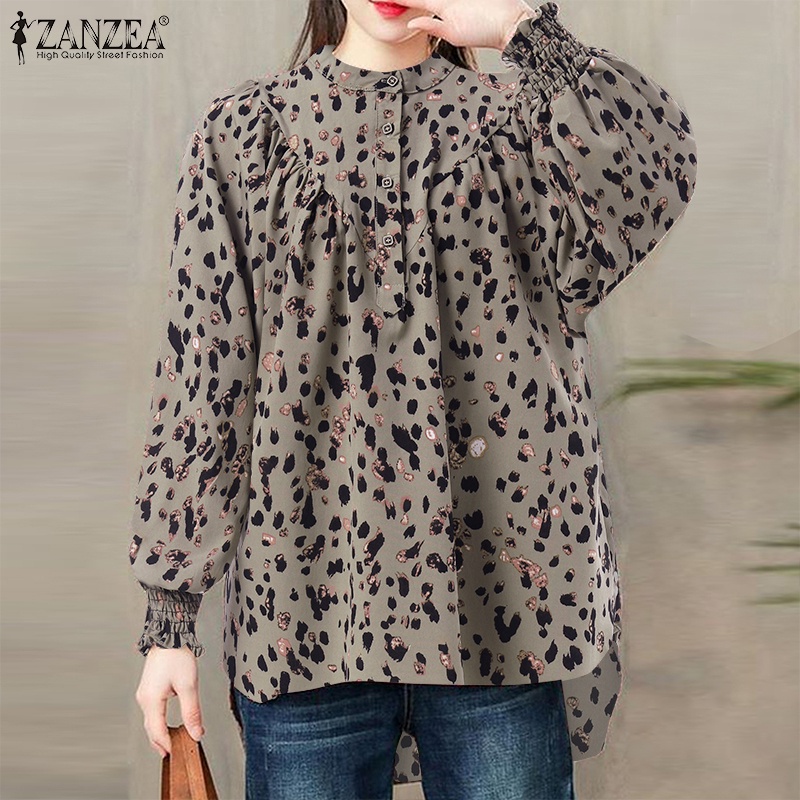 Áo kiểu Zanzea tay dài họa tiết da báo vintage thời trang cho nữ