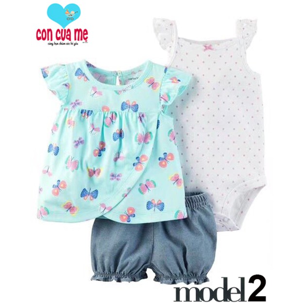 Set 3 món áo chữ A + quần short + bodysuit Carter bé gái xuất xịn sz 6-24 tháng