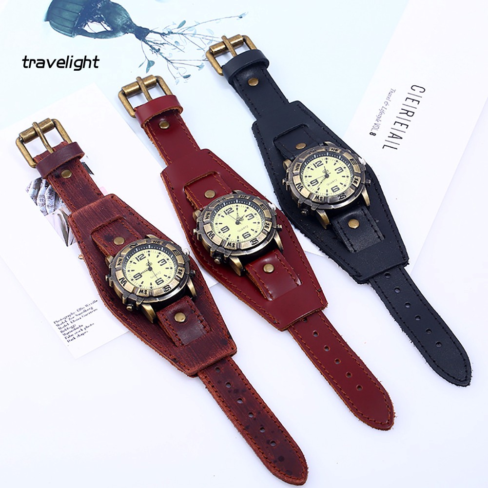 Đồng Hồ Đeo Tay Dây Giả Da Thời Trang Vintage Cho Nam Nữ