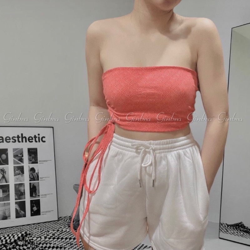 Áo croptop nữ ống rút dây chéo cổ