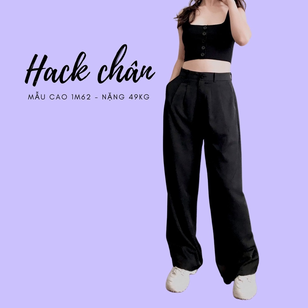Quần Tây Nữ LA BOUTIQUE Ống Rộng Suông Form Dài Lưng Cao Đen Basic | BigBuy360 - bigbuy360.vn