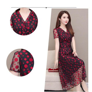 Đầm chấm bi trung niên cao cấp