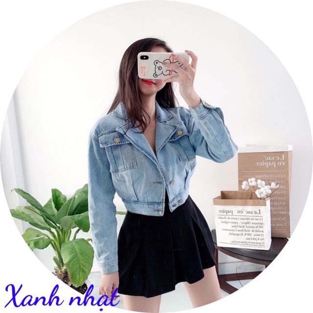 Áo Khoác Bò Jeans Lửng Croptop Nữ Cao Cấp Cổ Vest Phối Túi Siêu Đẹp -ảnh kèm video thật- Hàng có sẵn | BigBuy360 - bigbuy360.vn