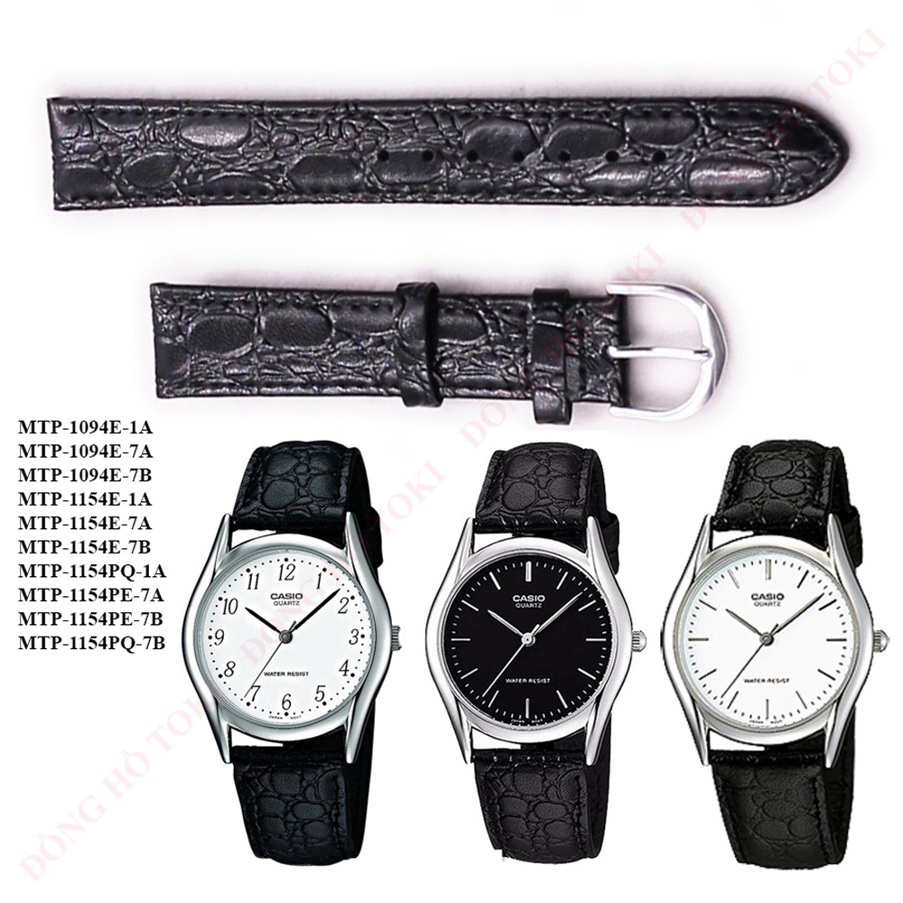 Dây da đồng hồ casio MTP-1094E, MTP-1154PE chính hãng da đen cỡ 18mm