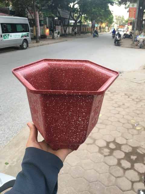 CHẬU LỤC GIÁC VÂN ĐÁ 23x20cm