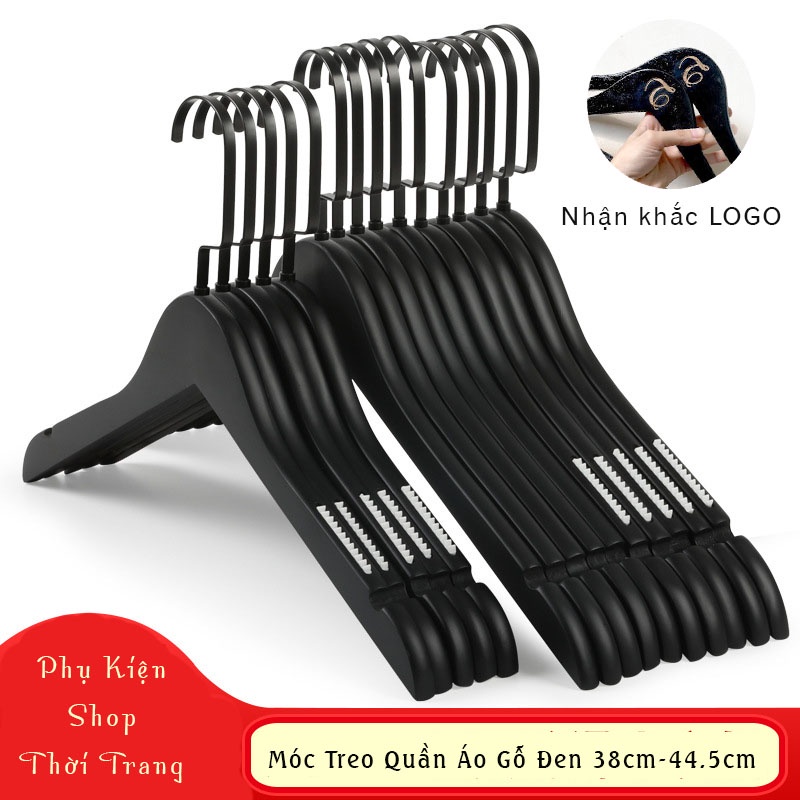 Móc gỗ đen treo quần áo 38cm (10 móc)