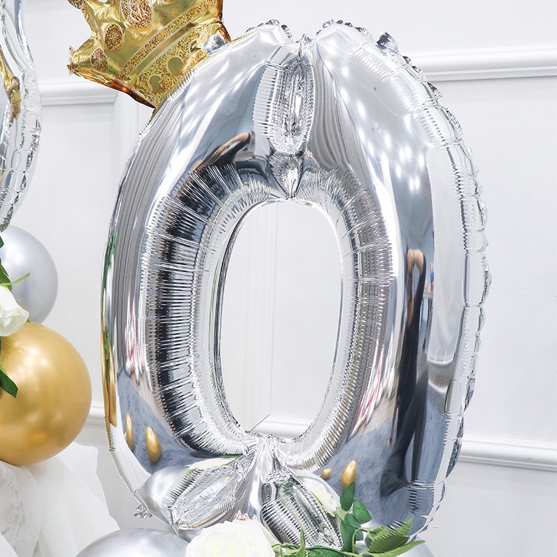 Bong Bóng Hình Vương Miện Bằng Lá Nhôm Màu Vàng/Bạc Kỹ Thuật Số 0-9 32 inch Trang Trí Tiệc Dành Cho Trẻ Em Trong Một Ngày