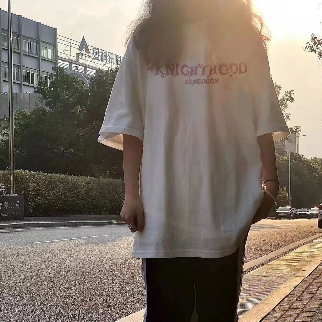 Jiashucheng Áo Thun Ngắn Tay Dáng Rộng In Họa Tiết Hoa Hồng Thắt Nơ Kiểu Retro Mỹ Dễ Phối Đồ Hợp Thời Trang Mùa Hè