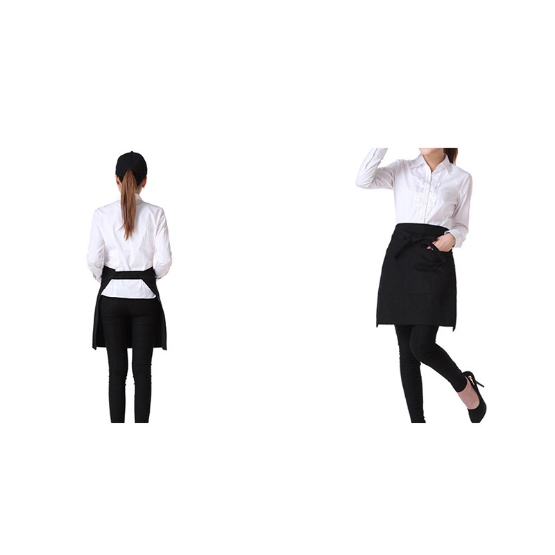 Tạp dề pha chế tạp dề ngắn phục vụ nhà hàng, quán ăn, có 2 túi chất vải Cotton Kaki