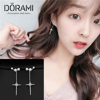 Bông tai thánh giá đính hạt châu lấp lánh phụ kiện trang sức thời trang ulzzang hàn quốc - dorami