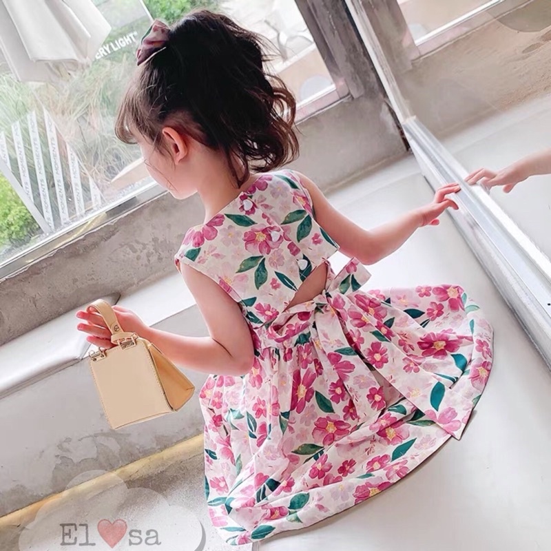 Váy bé gái- váy thô hoa nơ lưng xinh xắn cho bé