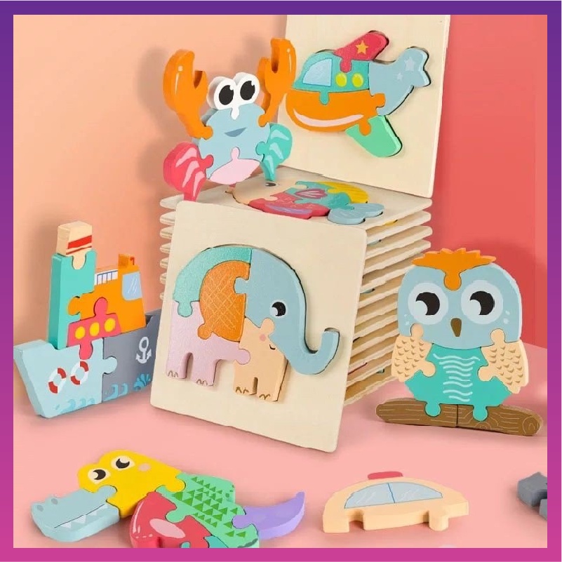 [Mã LIFE0503TOYS giảm 10% đơn 0Đ] {Loại dày} Đồ chơi tranh ghép hình khối gỗ nổi, xếp hình khối 3D cho bé