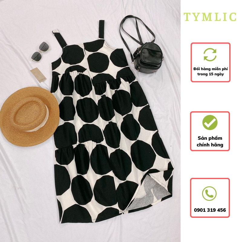 Đầm Hai Dây Babydoll Màu Trắng Chấm Đen TYMLIC
