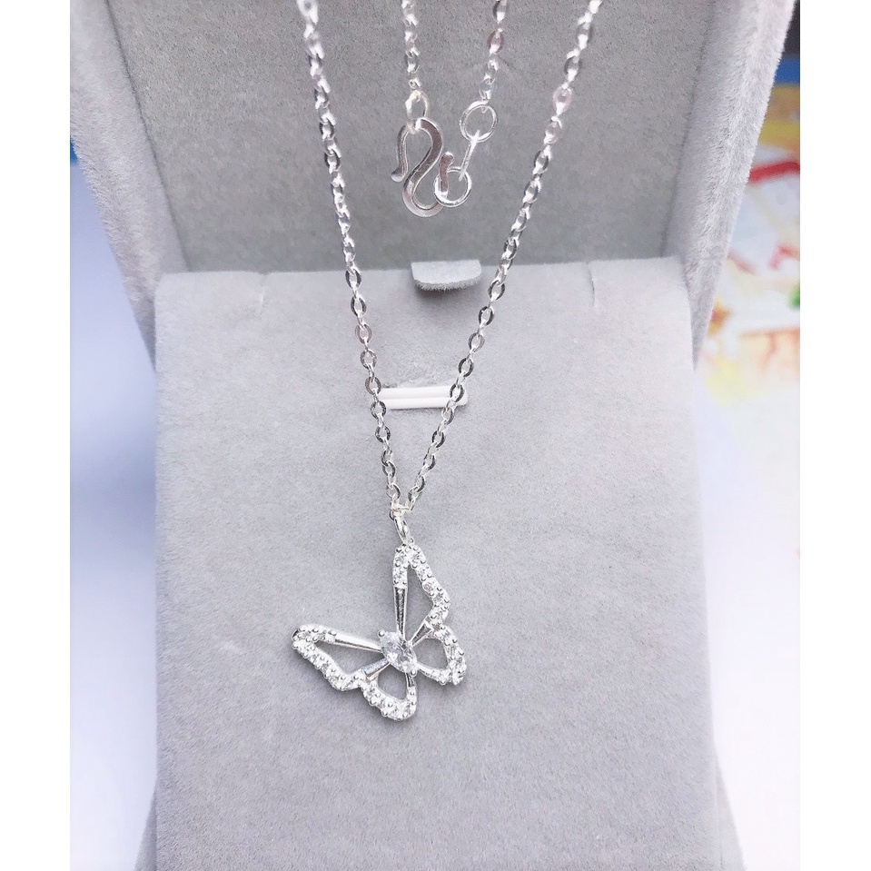 Dây chuyền bạc nữ Evasilver hình móc treo cánh bướm, Chuẩn vòng cổ chất liệu bạc ta sáng bóng