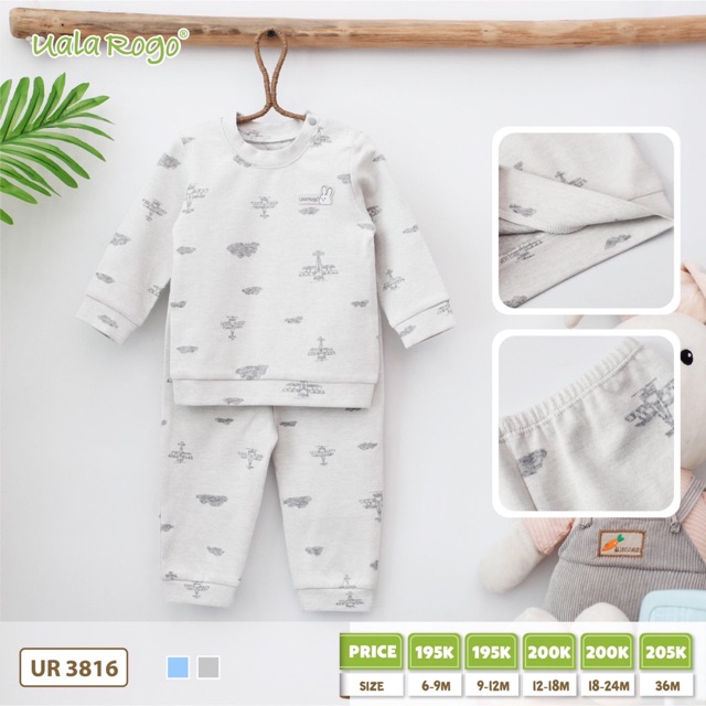 UalaRogo - Bộ dài tay cài vai vải dày UalaRogo cho bé trai từ 6 tháng đến 3 tuổi