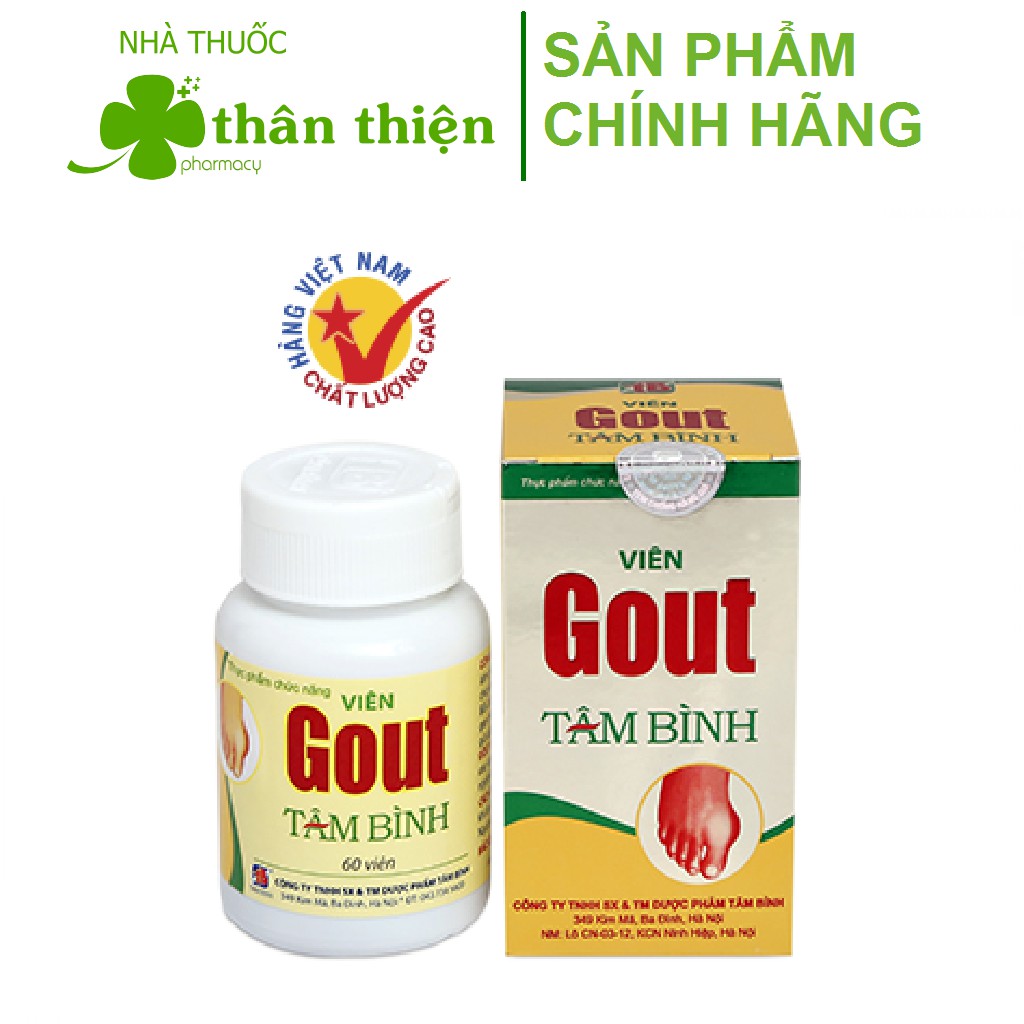 Viên Gout Tâm Bình - Hỗ trợ giảm axit uric, giảm đau do chứng bệnh gout, đau xương khớp (60 viên)