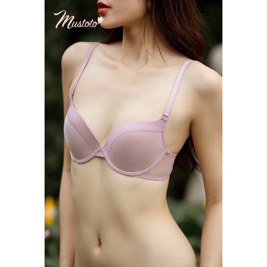 Combo 2 Áo Lót Nữ Mút Mỏng Nâng Ngực Trơn Phối Lưới Bra Cao Cấp Hồng Da Đậm (Mustoto MA43)
