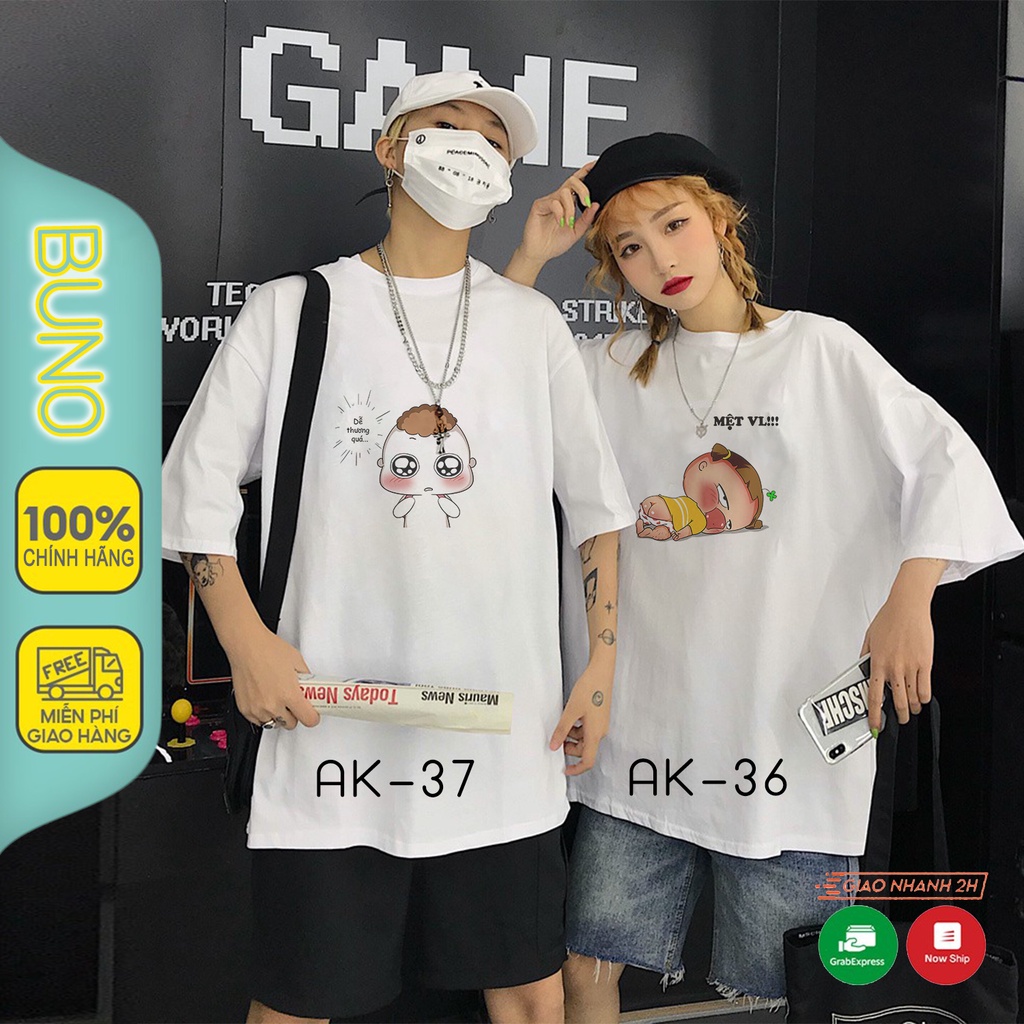 Tổng Hợp Những Mẫu Áo Đôi In Hình Cute, Áo Thun Tay Lỡ In hình Chibi Oversize Streetwear A004