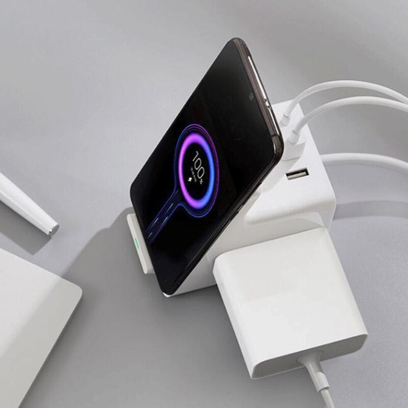 Ổ cắm điện xiaomi kèm sạc không dây chuẩn quick charge - Đế sạc không dây kèm ổ cắm điện đỡ điện thoại