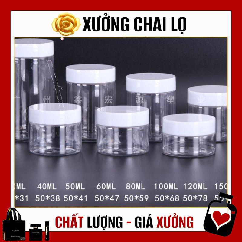 Hủ Đựng Kem ❤ TOP GIÁ RẺ ❤ Hũ nhựa pet Trong Nắp Trắng 50g 100g 200g 250g đựng mỹ phẩm, thực phẩm, đồ khô, ngũ cốc