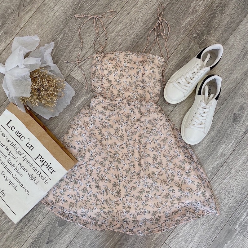 Đầm hoa 2 dây nhiều màu sắc, kiểu hoa có sẵn mút ngực