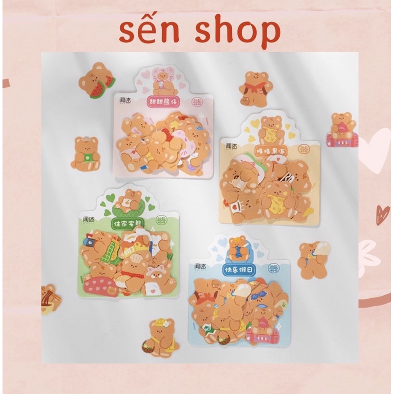 Set 40 Sticker/Nhãn dán gấu nâu cute