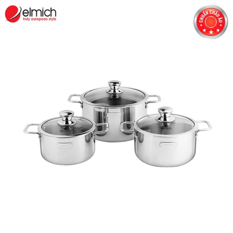 Bộ nồi Inox 3 lớp đáy liền Elmich Trimax classic 2106OL size 18,20,24cm -Hàng Chính Hãng