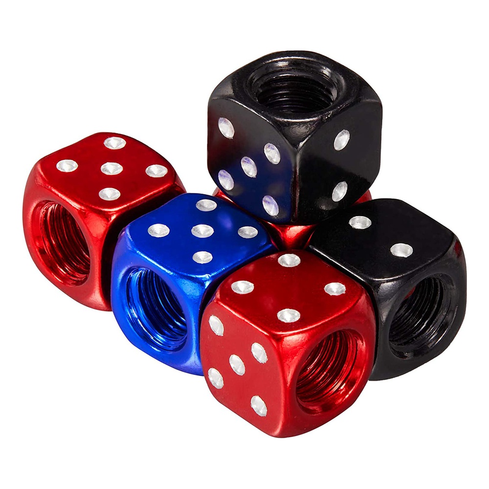 4 Nắp Van Bánh Xe Hơi / Xe Máy Hình Xúc Xắc Bằng Nhôm Nhiều Màu Chống Bụi