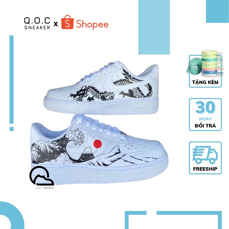 Giày Sneaker Air Force 1 Authentic Custom Kanagawa Wave & Dragon