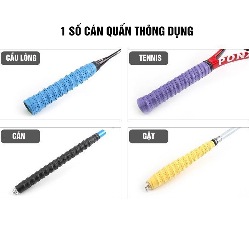 Combo 5 chiếc quấn cán vợt Tennis, Cầu Lông có gân chống xoay vợt, thấm hút mồ hôi Minh House