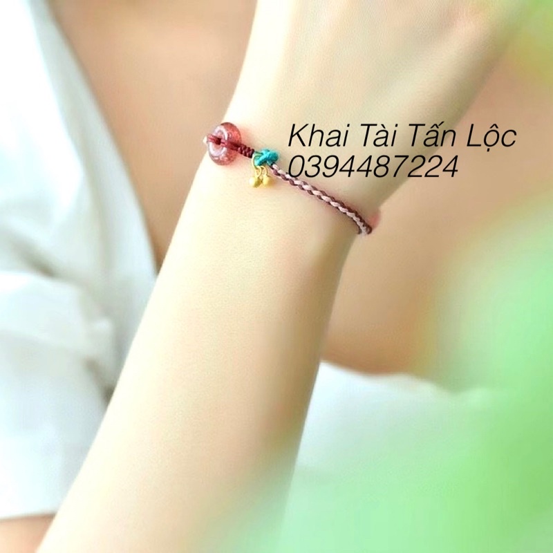 Vòng tay đồng điếu đá t.anh dâu Tây chỉ đỏ tài Lộc tình duyên may mắn