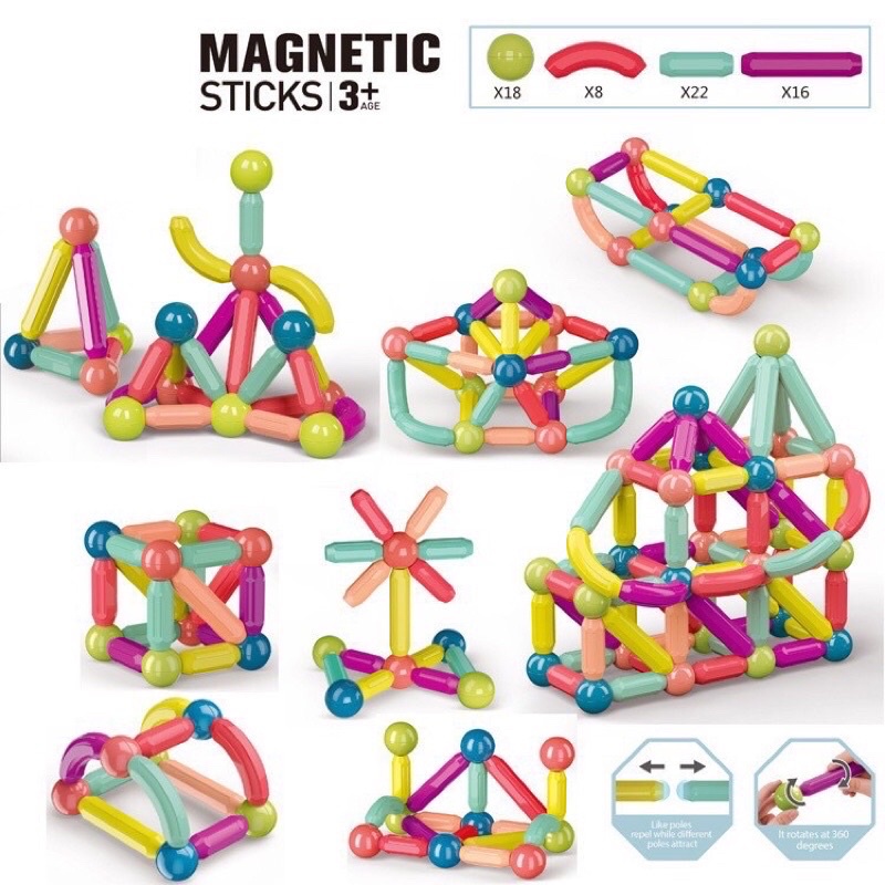 [HOT 2021 SÁNG TẠO] Đồ chơi xếp hình nam châm thông minh cao cấp hình dạng que tròn Magnetic Sticks