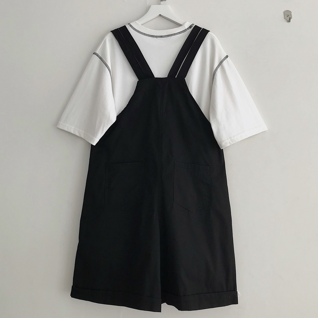 Yếm Quần Nữ Xinh JEM CLOSET Form Rộng Thiết Kế Cá Tính Phong Cách Màu Be Đen RIYO 7207
