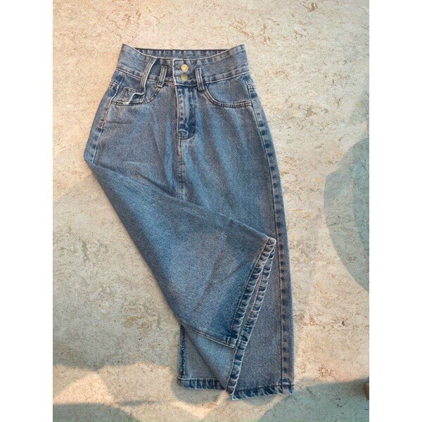 Chân váy bò xẻ sau váy jean dáng dài Gấu Store92