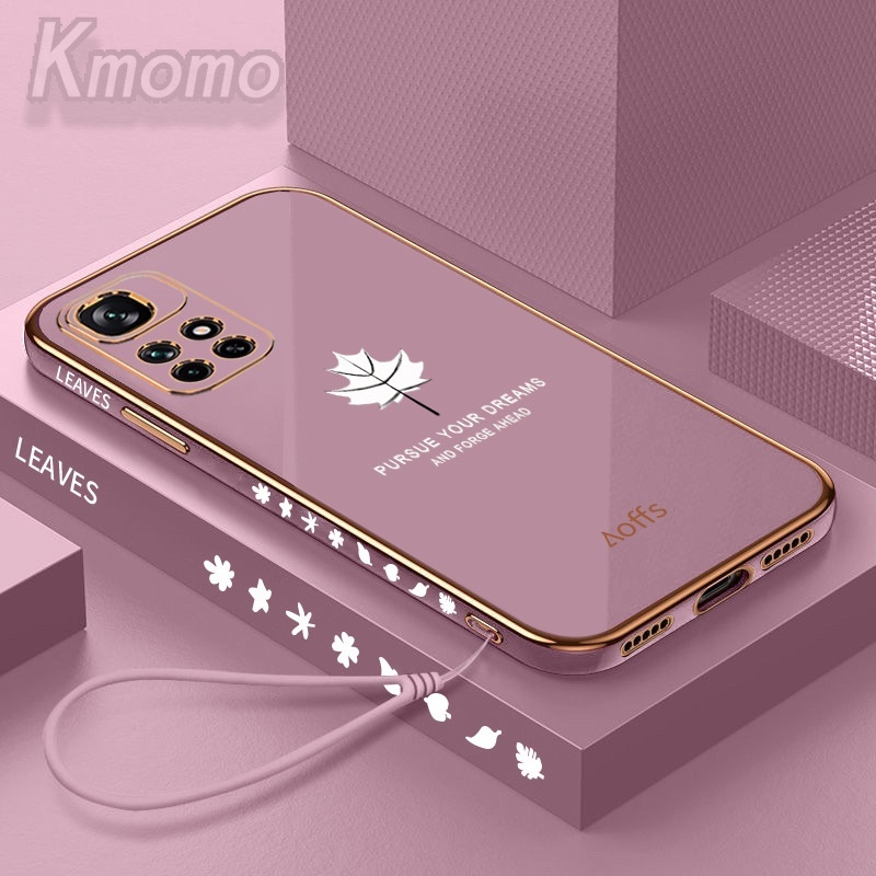 Ốp Điện Thoại Mềm In Hình Lá Phong Mạ Điện Kèm Dây Đeo Cho Xiaomi Redmi 10C 10A 10 2022 9 9A 9C 8 8A 7