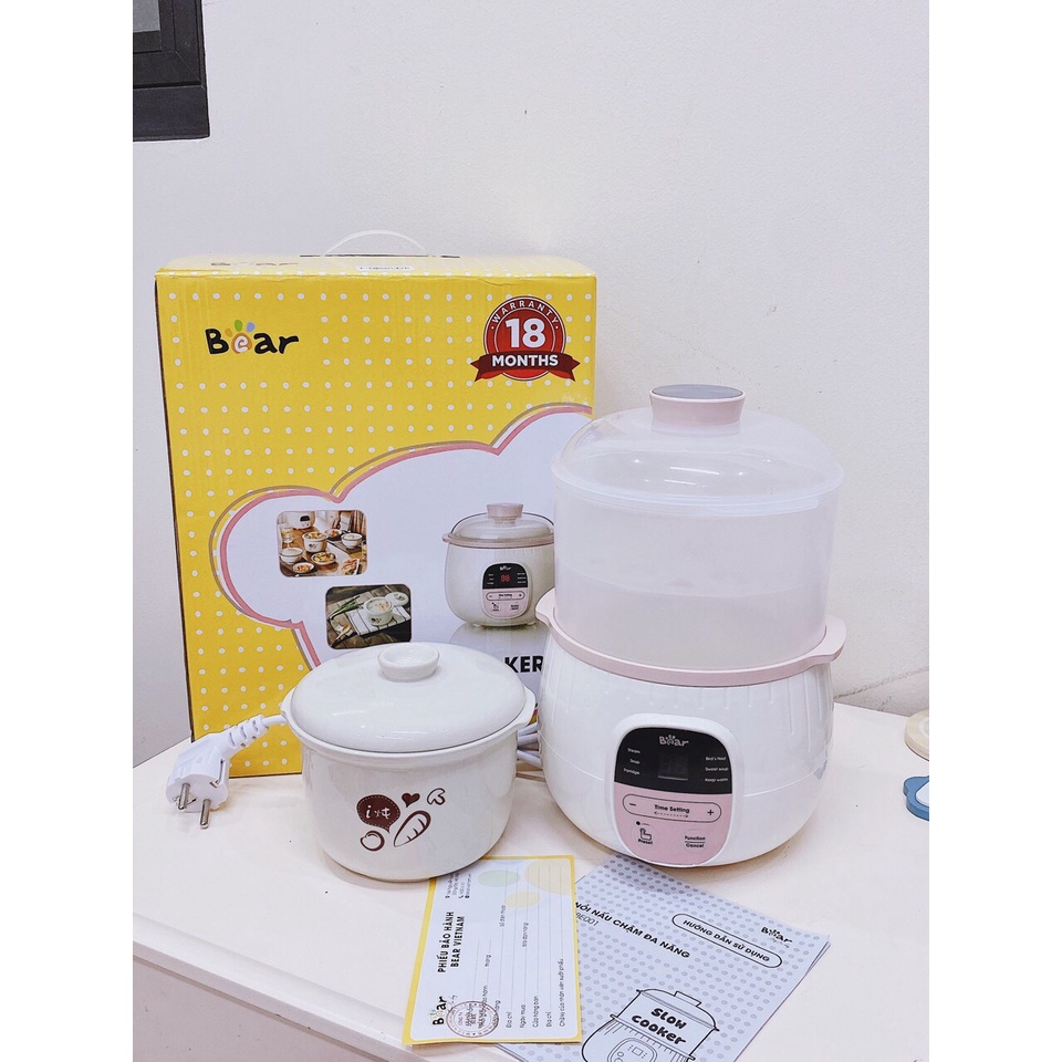 Nồi nấu cháo cho bé - nồi nấu cháo chậm cách thuỷ Bear 0.8L bản quốc tế - Ahimom