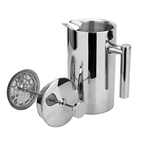 350ML French Press,12Oz, Double Wall Stainless Steel Tea Cafetiere Kettle, with Coffee Measuring Spoon &2 Filter Screens