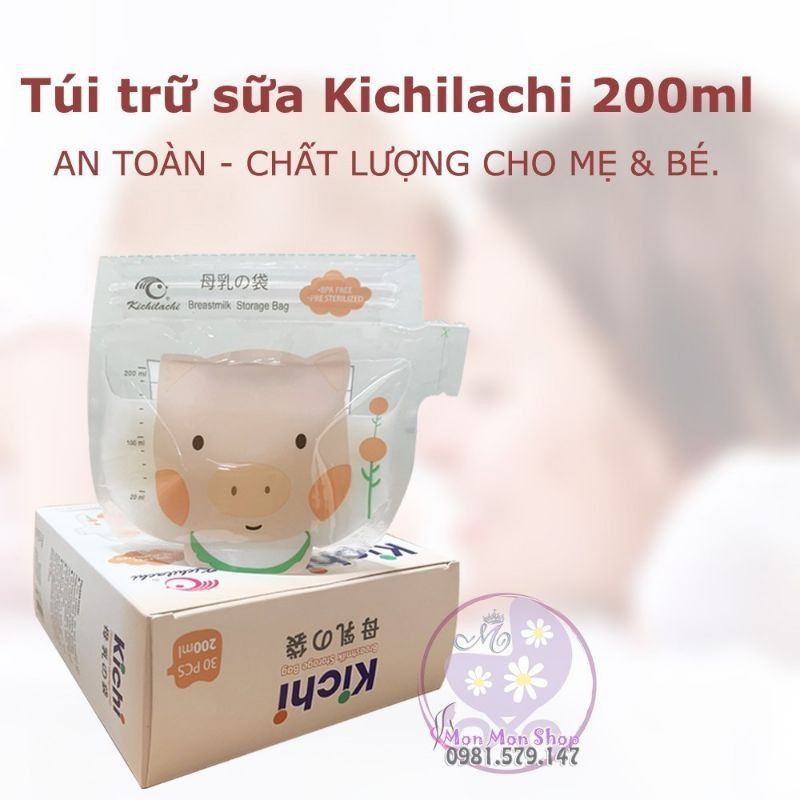 Hộp 32 túi trữ sữa Kichilachi con Heo 200ml có vòi rót tiện dụng