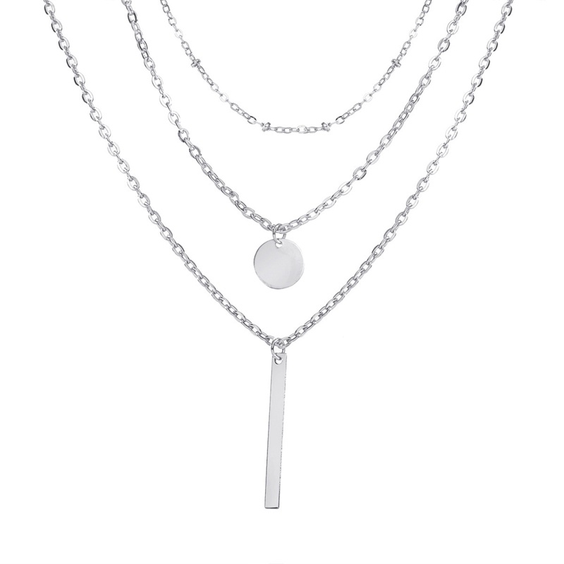 Vòng cổ Ba Lớp Mặt Thanh Dài Sáng Bóng Đơn Giản Cho Nữ