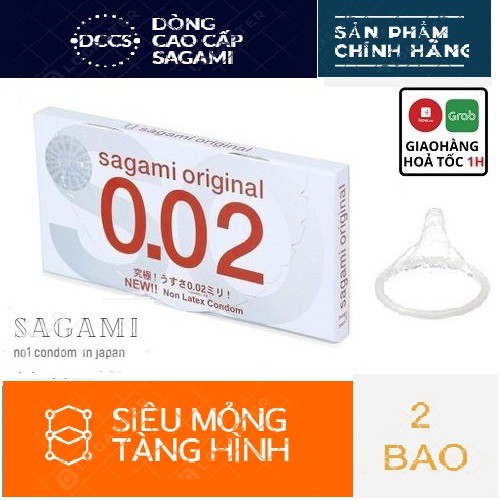 Bao Cao Su Sagami 002 Siêu mỏng cao cấp 0,02mm [CHÍNH HÃNG] (Hộp 2 bao), Nhật Bản, Mỏng như vô hình_Tình thăng hoa