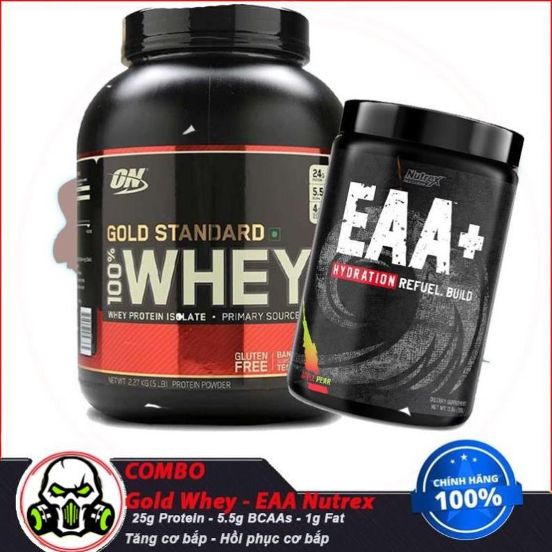 [COMBO] Tăng Cơ Bắp Hồi Phục Chống Dị Hóa Cơ Bắp Gold Stard 100% Whey Protein 5lbs vs EAA Nutrex (30 lần dùng) - Từ USA