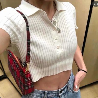 Áo polo dệt kim tay ngắn thời trang cho nữ